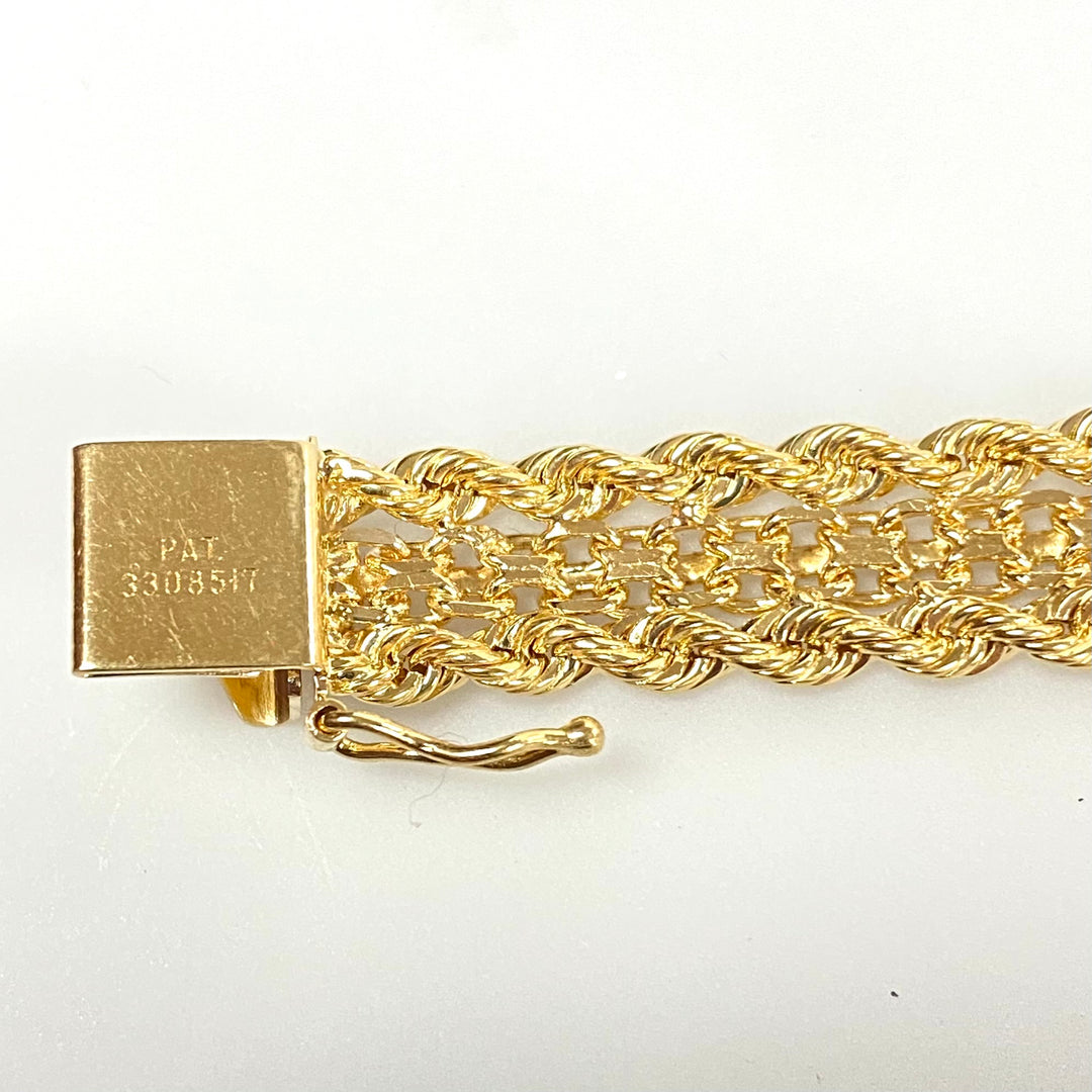 v096 Vintage 14K Yellow Gold Thick 10mm Rope & Bismark Link Chain Bracelet 7" long