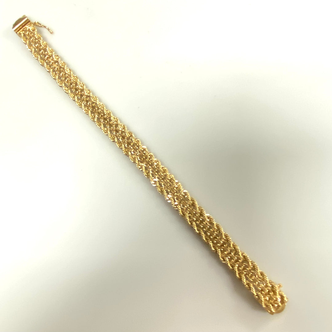 v096 Vintage 14K Yellow Gold Thick 10mm Rope & Bismark Link Chain Bracelet 7" long