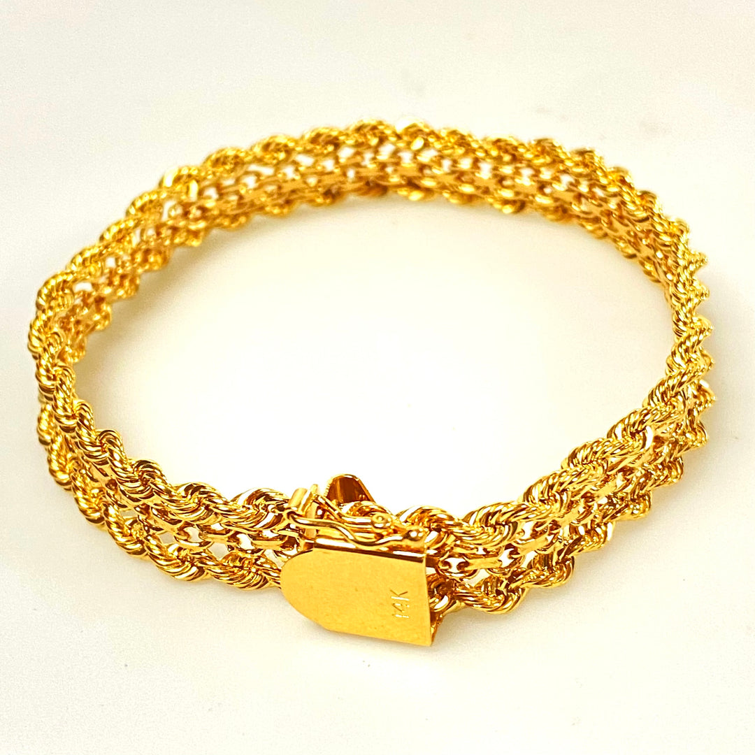 v096 Vintage 14K Yellow Gold Thick 10mm Rope & Bismark Link Chain Bracelet 7" long