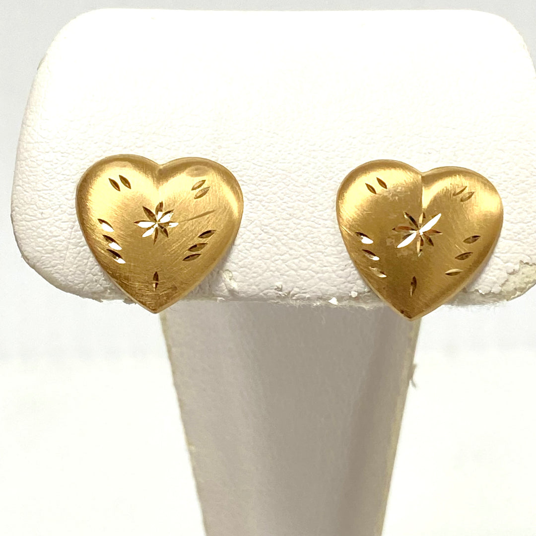 v112 Vintage 14K Yellow Gold Heart Shaped Earrings Pierced