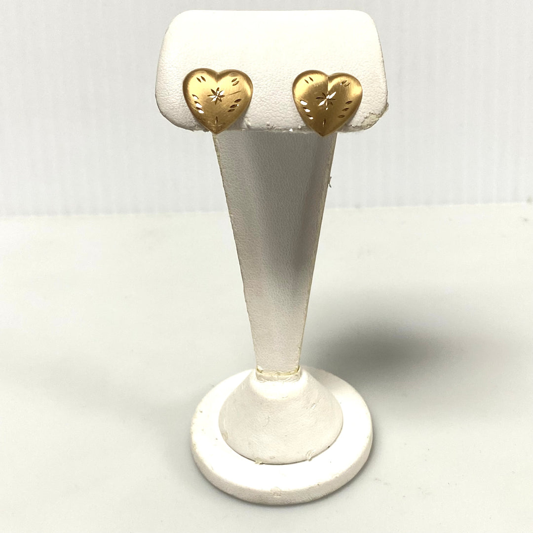 v112 Vintage 14K Yellow Gold Heart Shaped Earrings Pierced