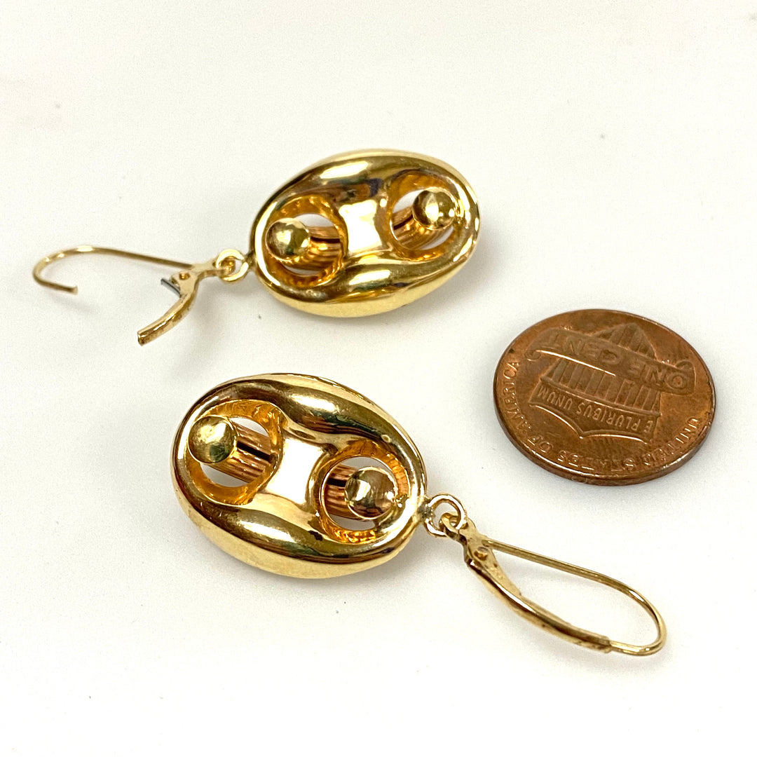 v113 Vintage 14K Yellow Gold Anchor Link Earrings Pierced Dangling Style