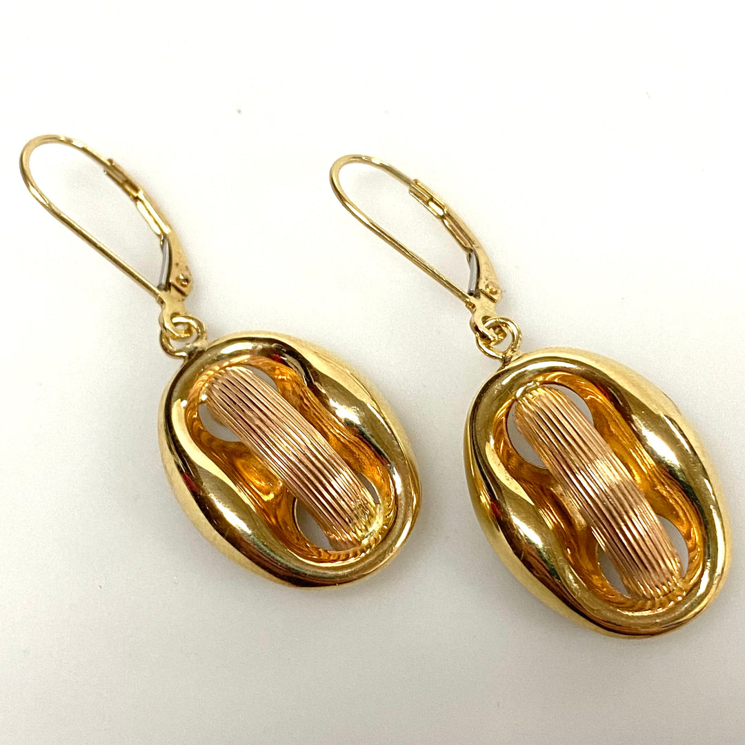 v113 Vintage 14K Yellow Gold Anchor Link Earrings Pierced Dangling Style