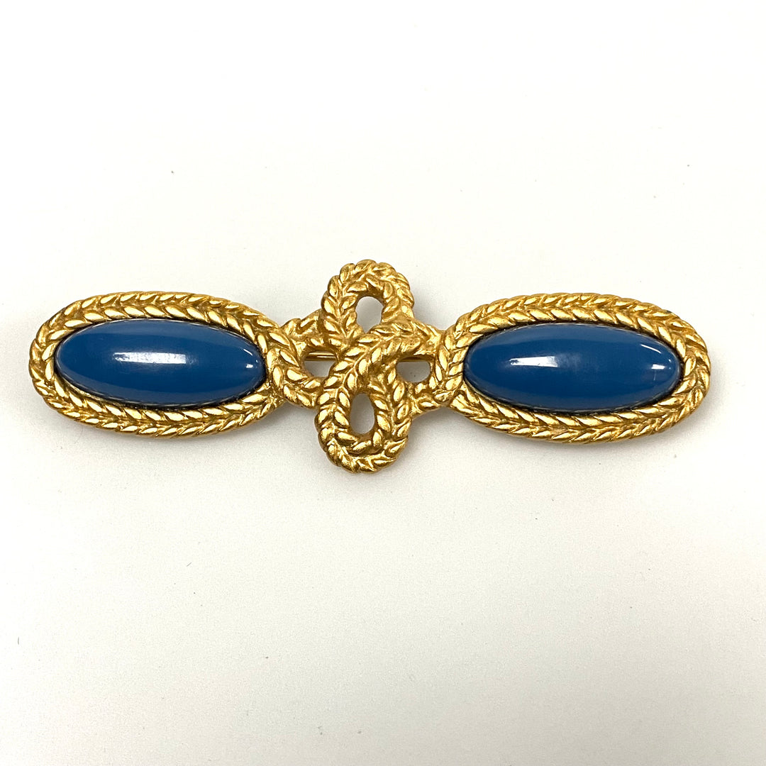 v115 Vintage Monet Cabochon Blue Stone Brooch Pin Gold Tone Signed