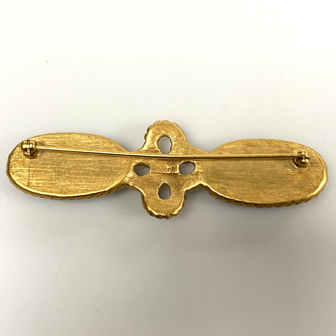 v115 Vintage Monet Cabochon Blue Stone Brooch Pin Gold Tone Signed