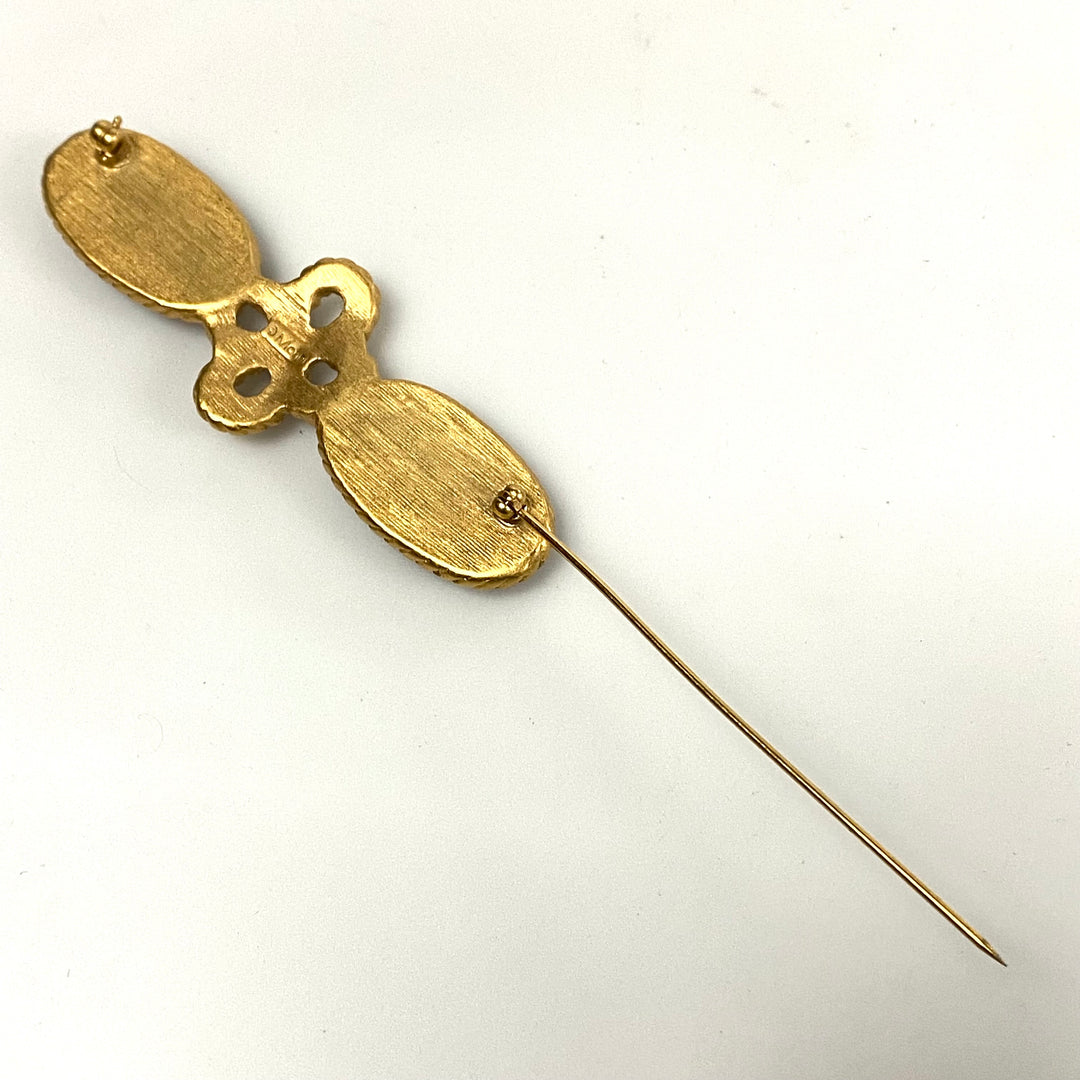 v115 Vintage Monet Cabochon Blue Stone Brooch Pin Gold Tone Signed