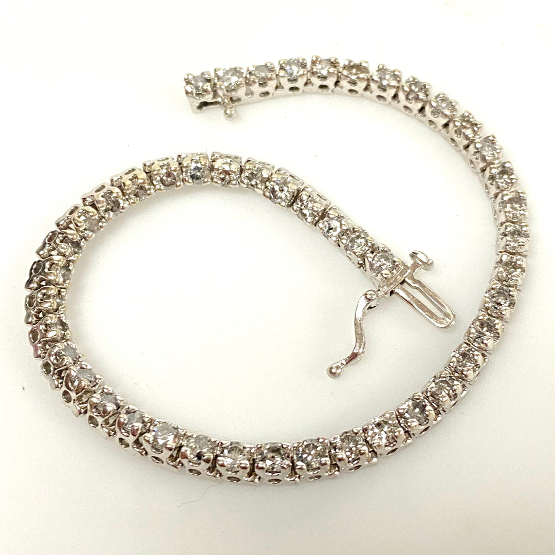 v117 Vintage 14K White Gold 5.17ct Diamond Tennis Style 3mm Bracelet 7" long