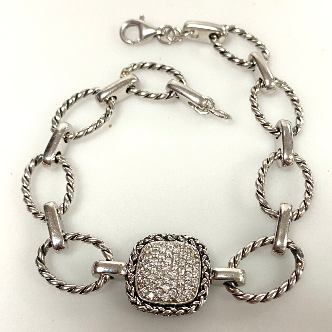 v118 Vintage Giani Bernini Sterling 925 Cubic Zirconia Pave Cable Style Bracelet