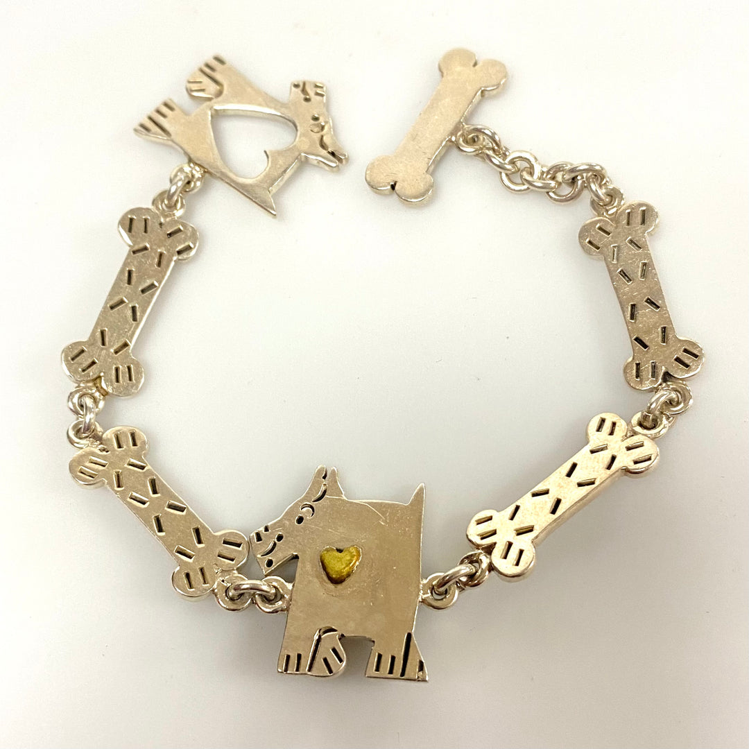 v119 Vintage Dog and Bone 925 Mexico Sterling Silver Tennis Bracelet 7.5" Long