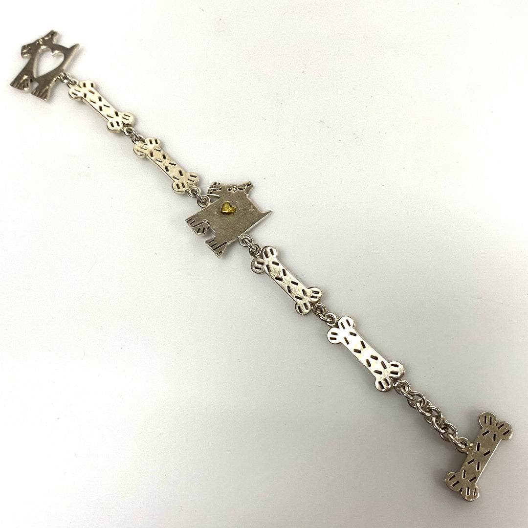 v119 Vintage Dog and Bone 925 Mexico Sterling Silver Tennis Bracelet 7.5" Long