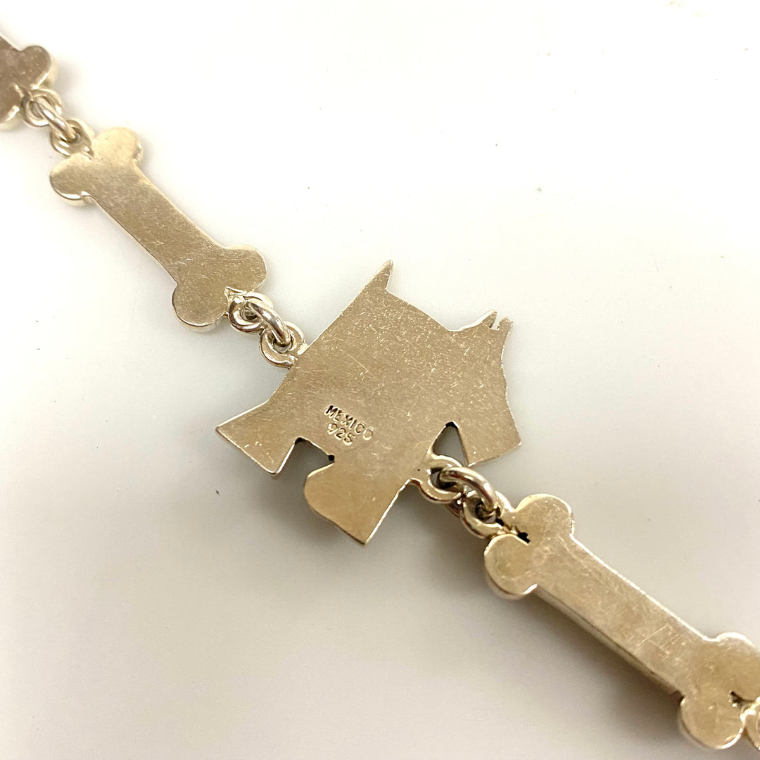 v119 Vintage Dog and Bone 925 Mexico Sterling Silver Tennis Bracelet 7.5" Long