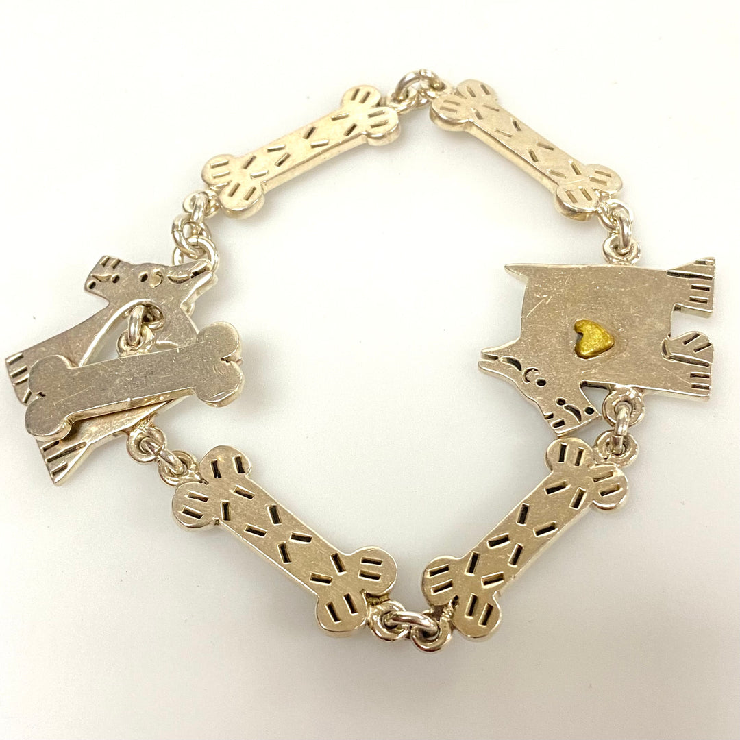 v119 Vintage Dog and Bone 925 Mexico Sterling Silver Tennis Bracelet 7.5" Long