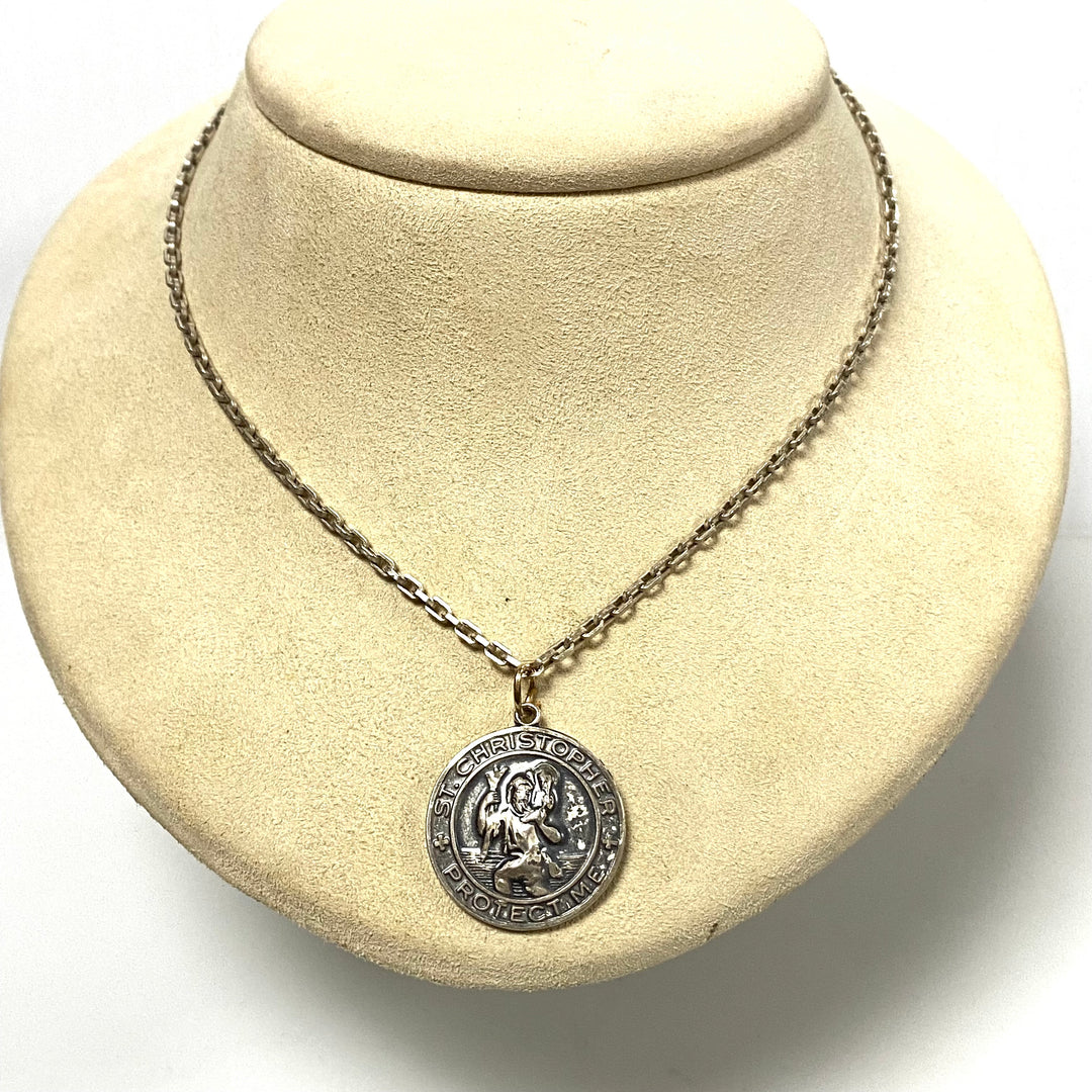 v122 Vintage Sterling Silver St. CHRISTOPHER-Protect Me Medal Pendant & Necklace 24"