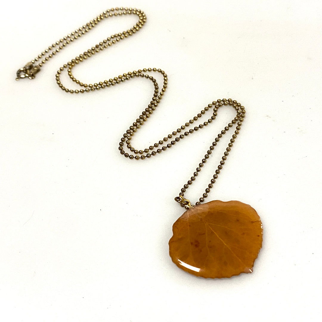 v123 Vintage Sterling Silver Ball Chain Necklace with Real Leaf Pendant 24"