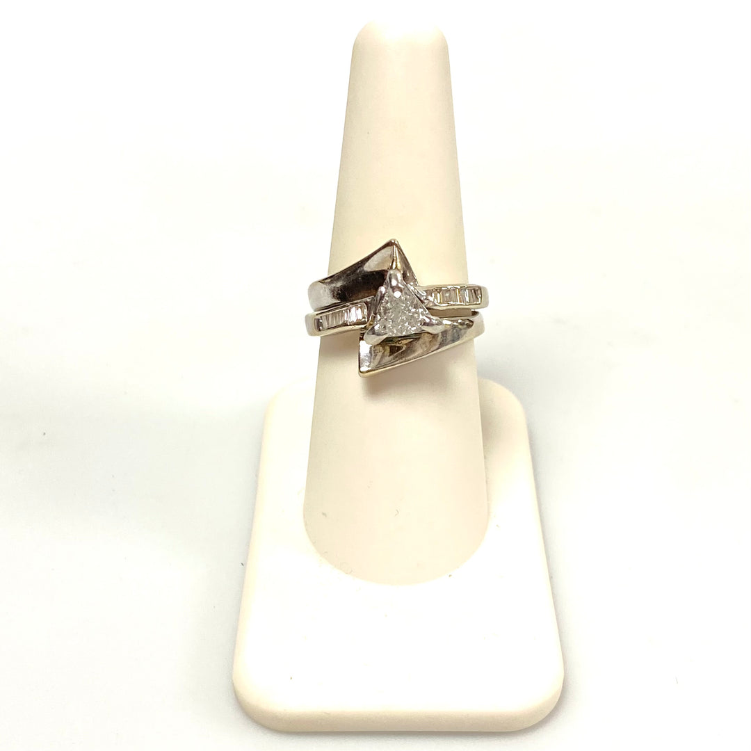 v124 Vintage Classic 14K White Gold 1ct White Diamonds Engagement Ring Size 7.5