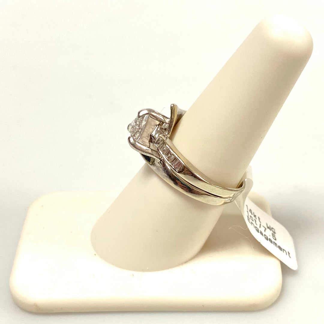 v124 Vintage Classic 14K White Gold 1ct White Diamonds Engagement Ring Size 7.5