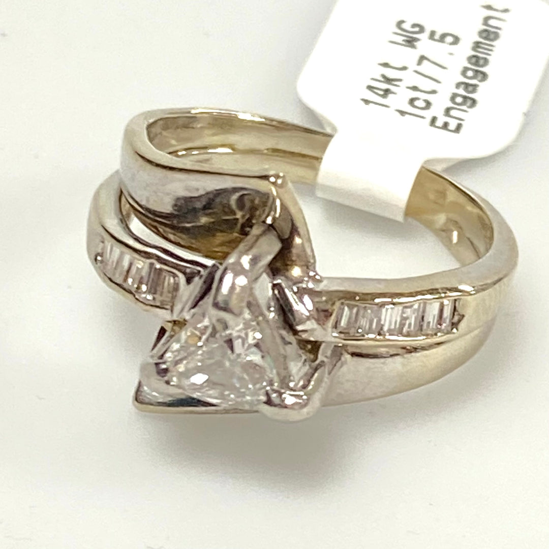 v124 Vintage Classic 14K White Gold 1ct White Diamonds Engagement Ring Size 7.5