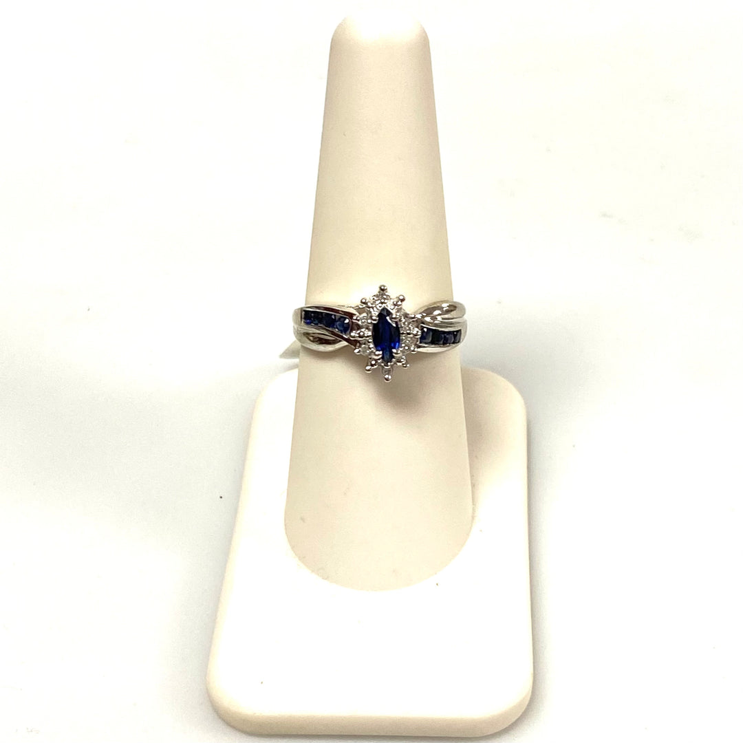 v126 Vintage Classic 10K White Gold .03ct Diamond Spinel Engagement Ring Sz 7.5