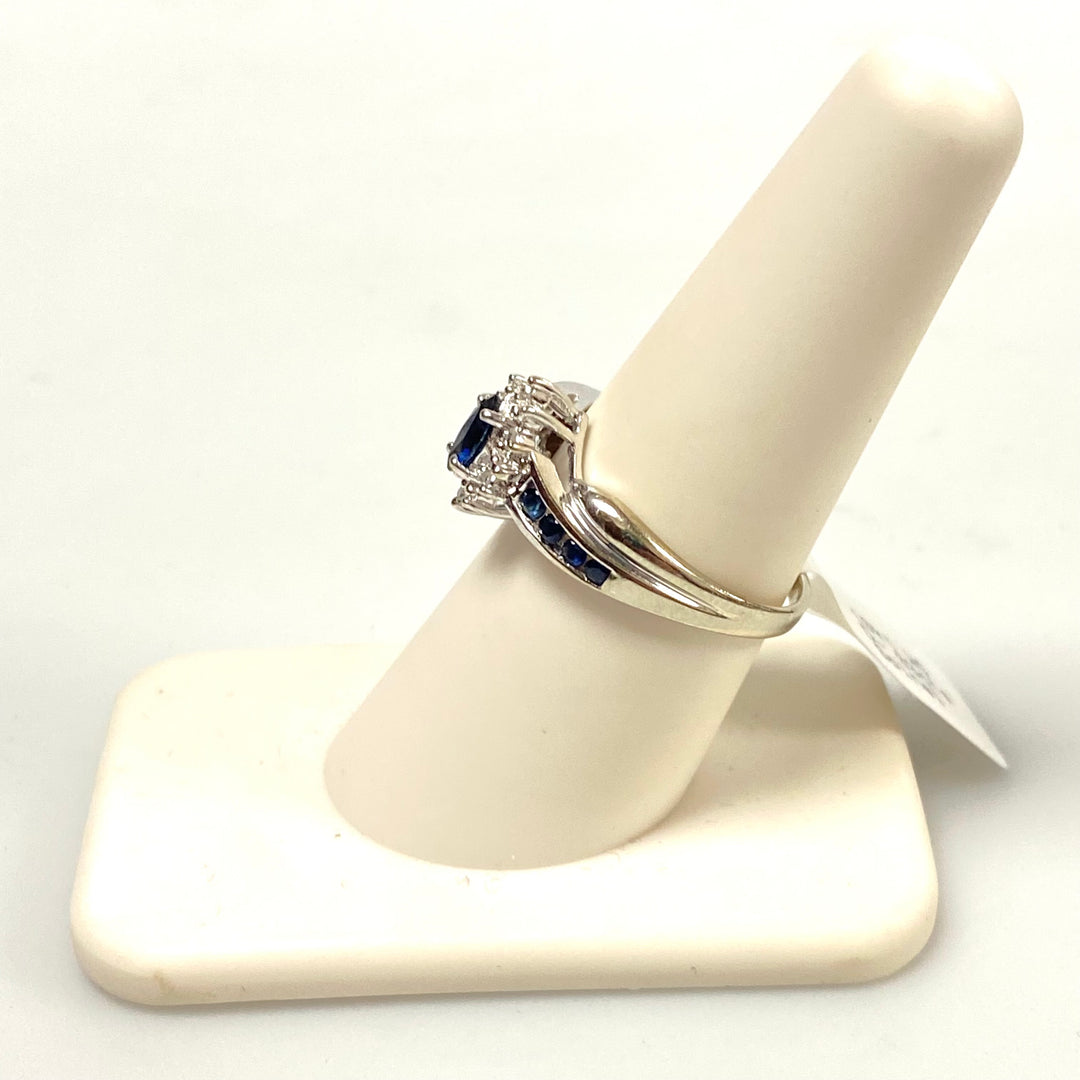 v126 Vintage Classic 10K White Gold .03ct Diamond Spinel Engagement Ring Sz 7.5