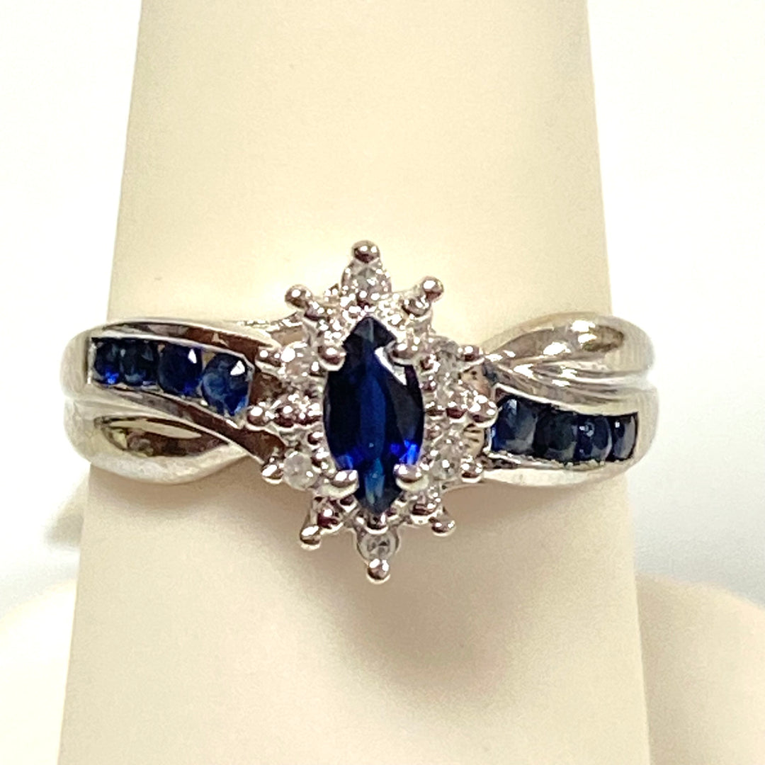 v126 Vintage Classic 10K White Gold .03ct Diamond Spinel Engagement Ring Sz 7.5