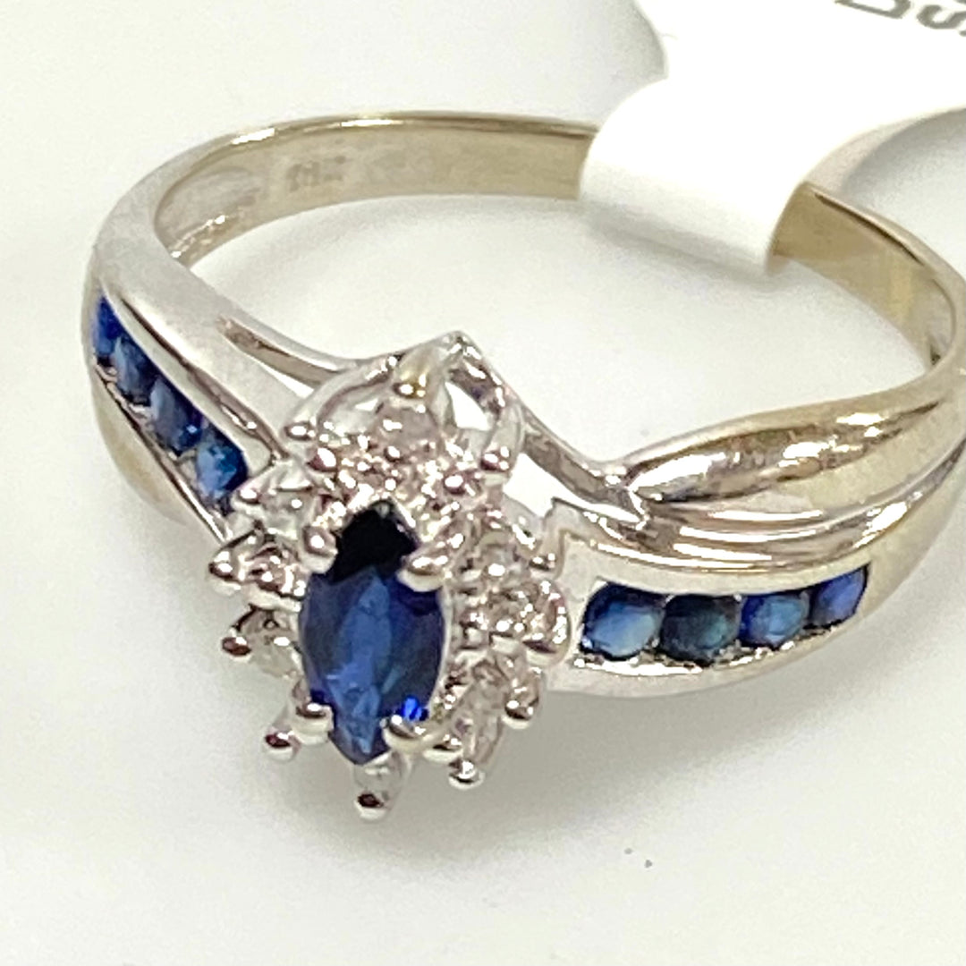 v126 Vintage Classic 10K White Gold .03ct Diamond Spinel Engagement Ring Sz 7.5