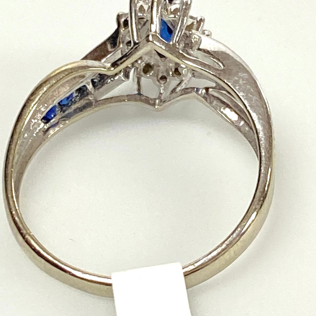 v126 Vintage Classic 10K White Gold .03ct Diamond Spinel Engagement Ring Sz 7.5