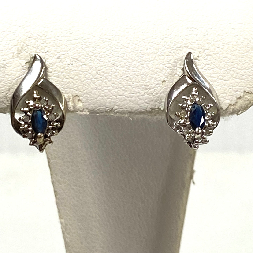 v131 Vintage 10K White Gold Spinel Diamonds Stones Earrings Pierced