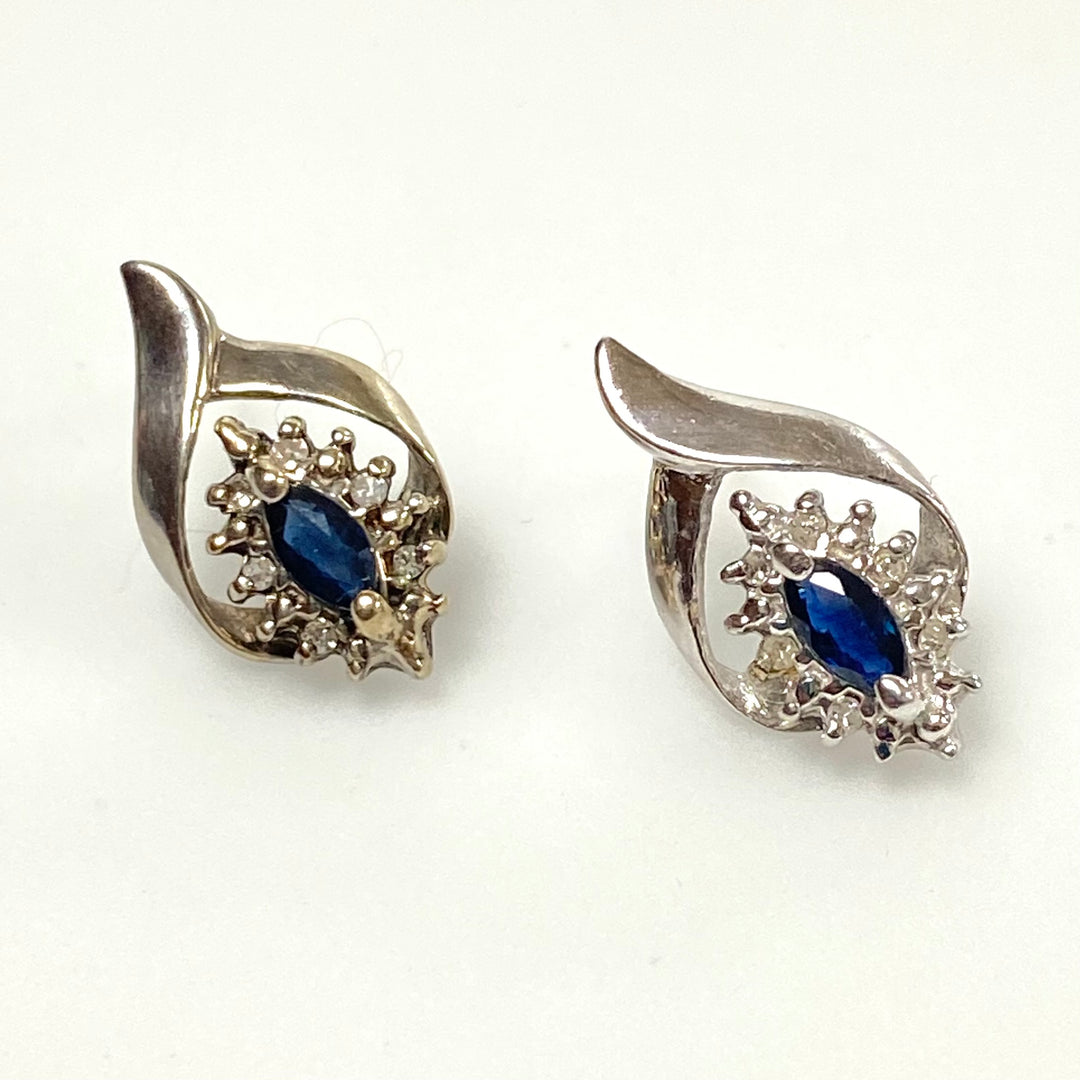 v131 Vintage 10K White Gold Spinel Diamonds Stones Earrings Pierced