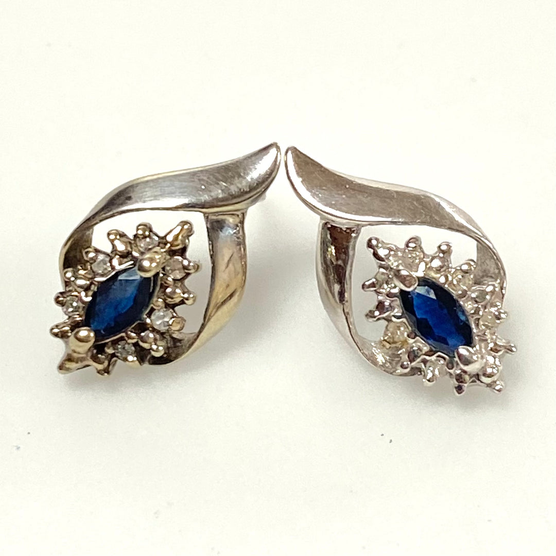 v131 Vintage 10K White Gold Spinel Diamonds Stones Earrings Pierced