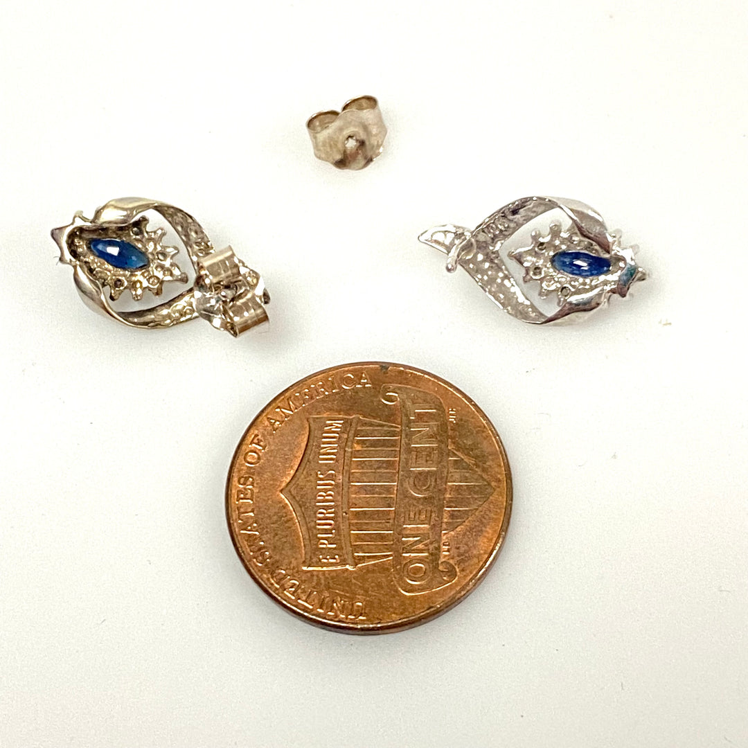 v131 Vintage 10K White Gold Spinel Diamonds Stones Earrings Pierced