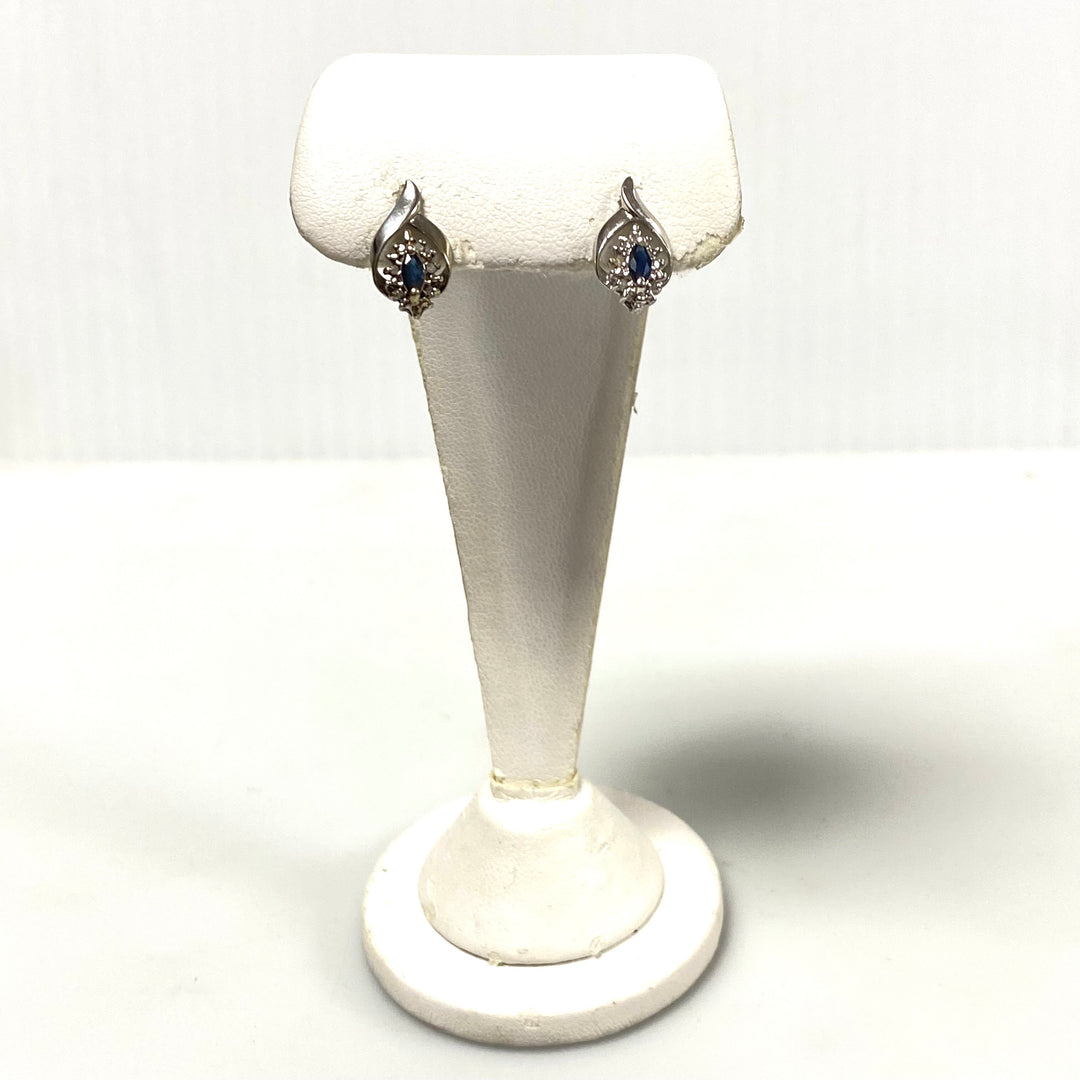 v131 Vintage 10K White Gold Spinel Diamonds Stones Earrings Pierced