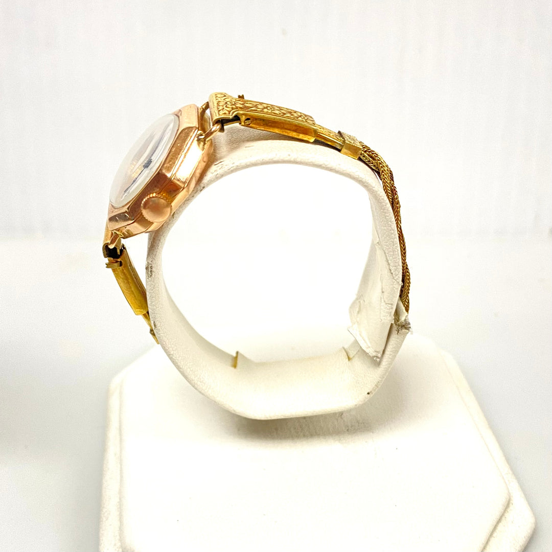 v132 Vintage Tempus 9K Yellow Gold Swiss Mechanical Lady's Wrist Watch 15 Jewels