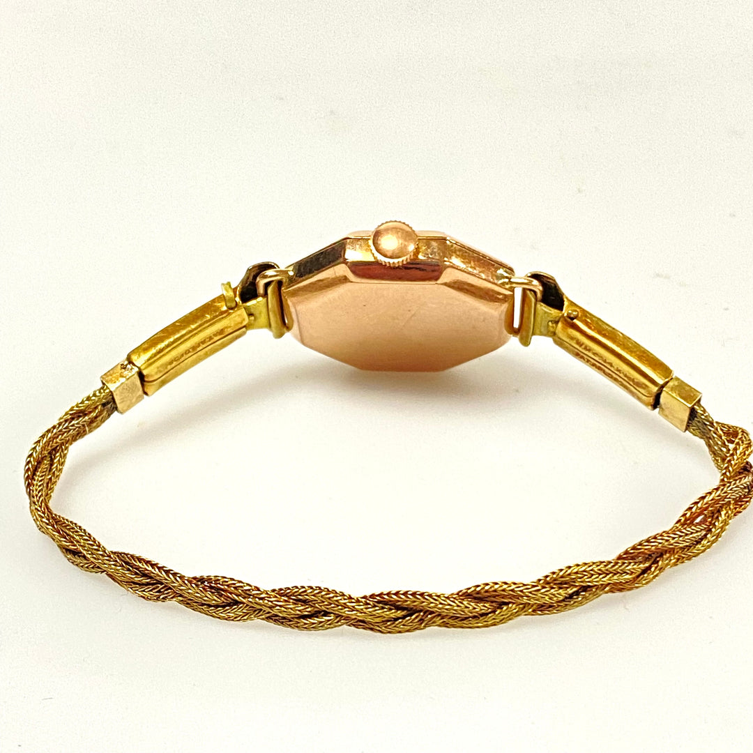 v132 Vintage Tempus 9K Yellow Gold Swiss Mechanical Lady's Wrist Watch 15 Jewels