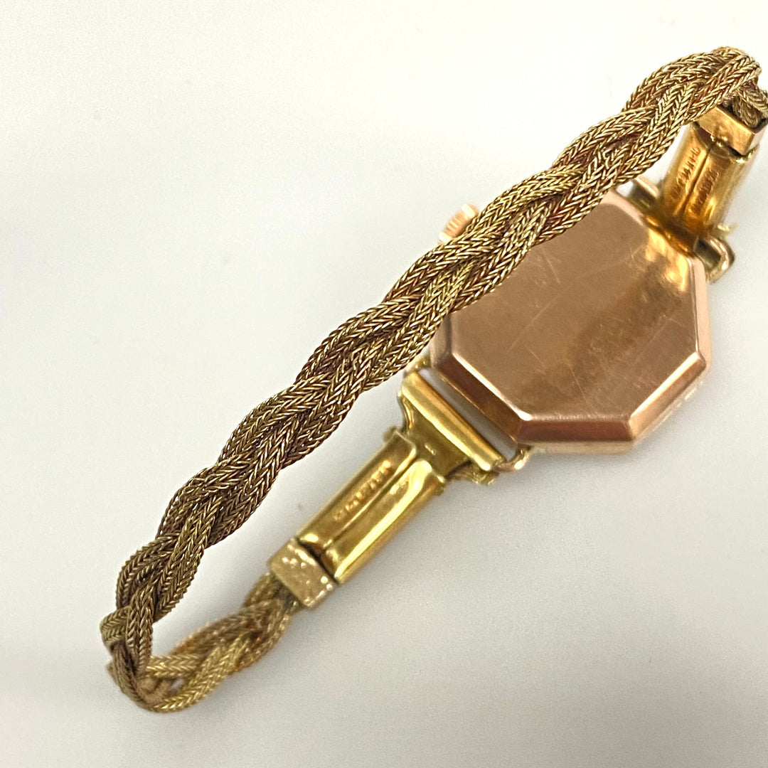 v132 Vintage Tempus 9K Yellow Gold Swiss Mechanical Lady's Wrist Watch 15 Jewels