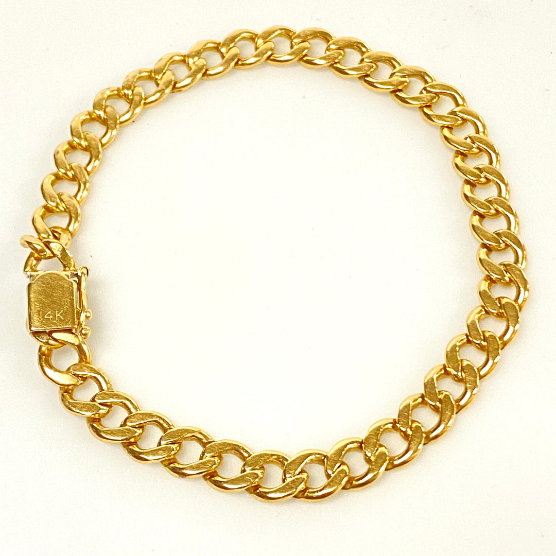 v135 Vintage 14K Yellow Gold Curb Link Style Chain Bracelet 8.5" long