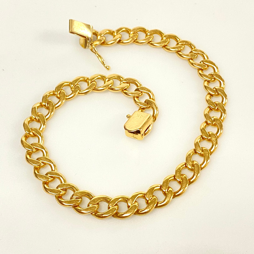 v135 Vintage 14K Yellow Gold Curb Link Style Chain Bracelet 8.5" long