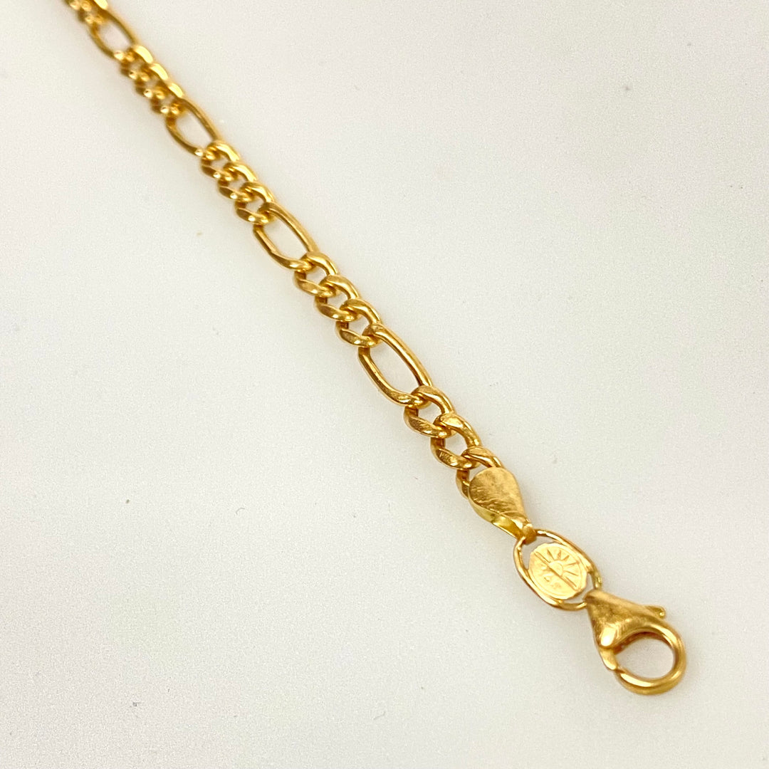 v136 Vintage 14K Yellow Gold Figaro Style Link Chain Bracelet 8 5/8" long