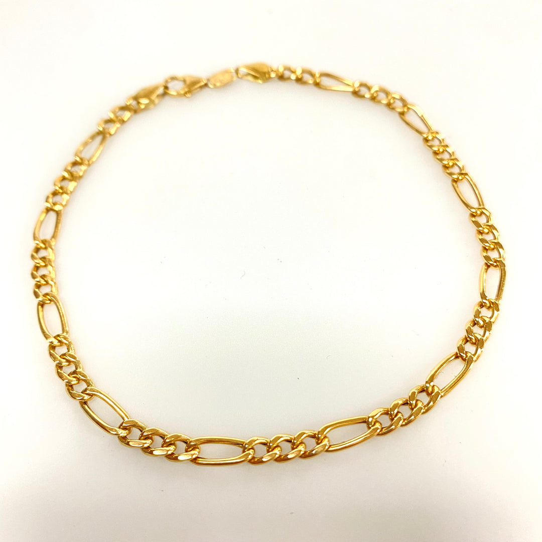 v136 Vintage 14K Yellow Gold Figaro Style Link Chain Bracelet 8 5/8" long