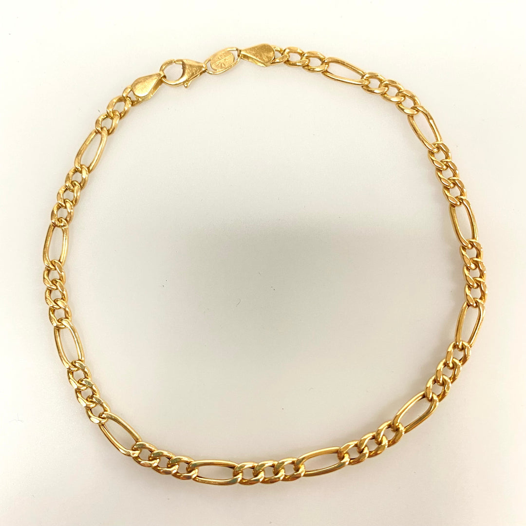 v136 Vintage 14K Yellow Gold Figaro Style Link Chain Bracelet 8 5/8" long