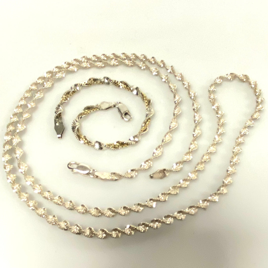 v137 Vintage Sterling Silver 925 Twist Link Chain Necklace 30” Bracelet 7" 2pc