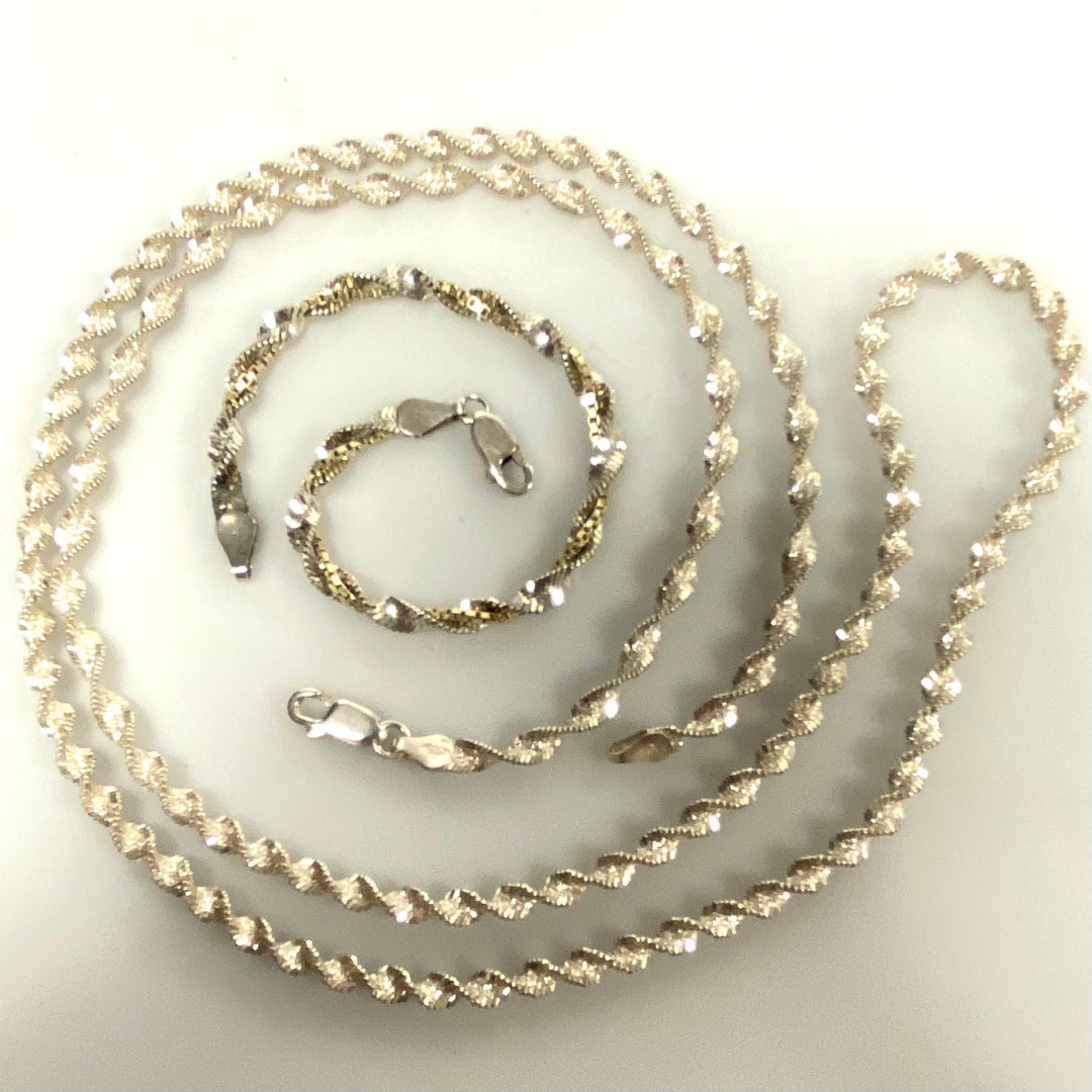 v137 Vintage Sterling Silver 925 Twist Link Chain Necklace 30” Bracelet 7" 2pc