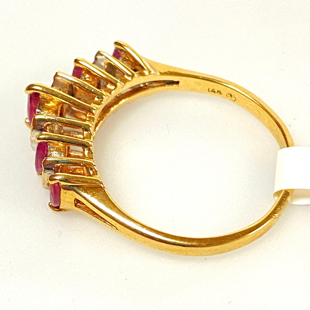 v140 Vintage 14K Yellow Gold Ruby and White Diamond Crown Ring Size 8.5