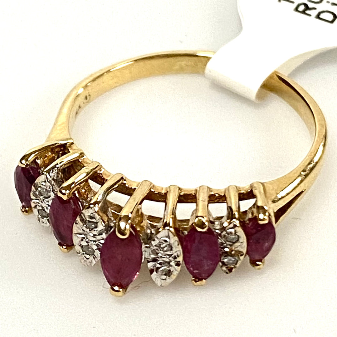 v140 Vintage 14K Yellow Gold Ruby and White Diamond Crown Ring Size 8.5