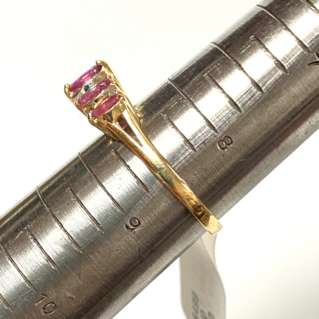 v140 Vintage 14K Yellow Gold Ruby and White Diamond Crown Ring Size 8.5