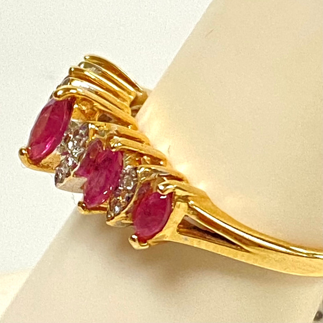 v140 Vintage 14K Yellow Gold Ruby and White Diamond Crown Ring Size 8.5