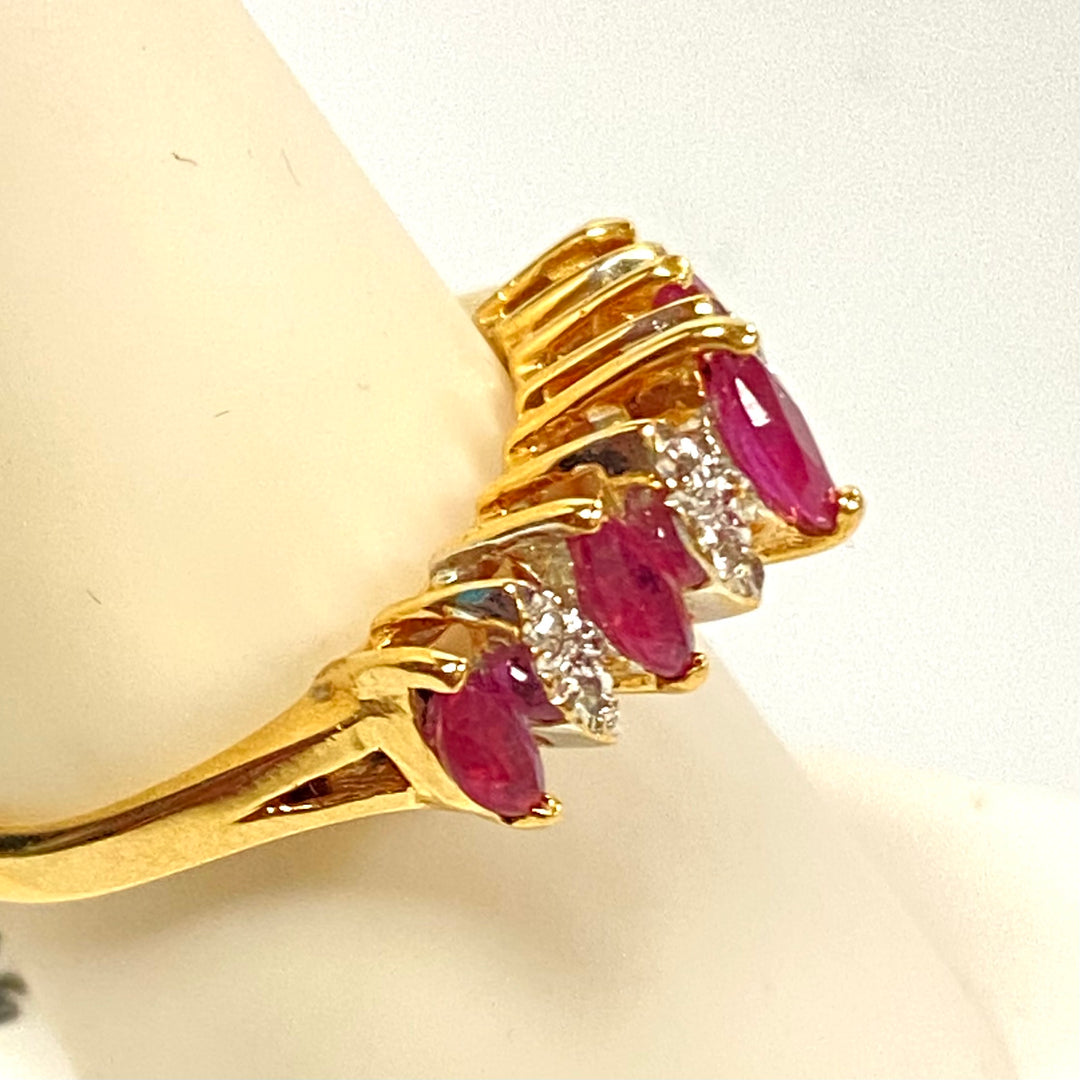 v140 Vintage 14K Yellow Gold Ruby and White Diamond Crown Ring Size 8.5