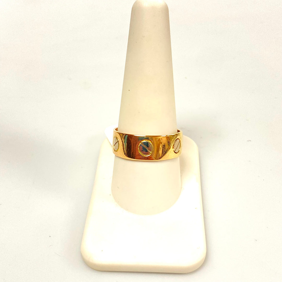 v142 Vintage 14K Yellow White Gold 7mm wide Cartier Style Band Ring Size 10