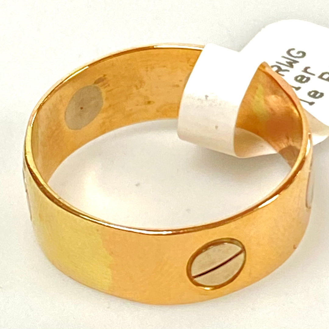 v142 Vintage 14K Yellow White Gold 7mm wide Cartier Style Band Ring Size 10
