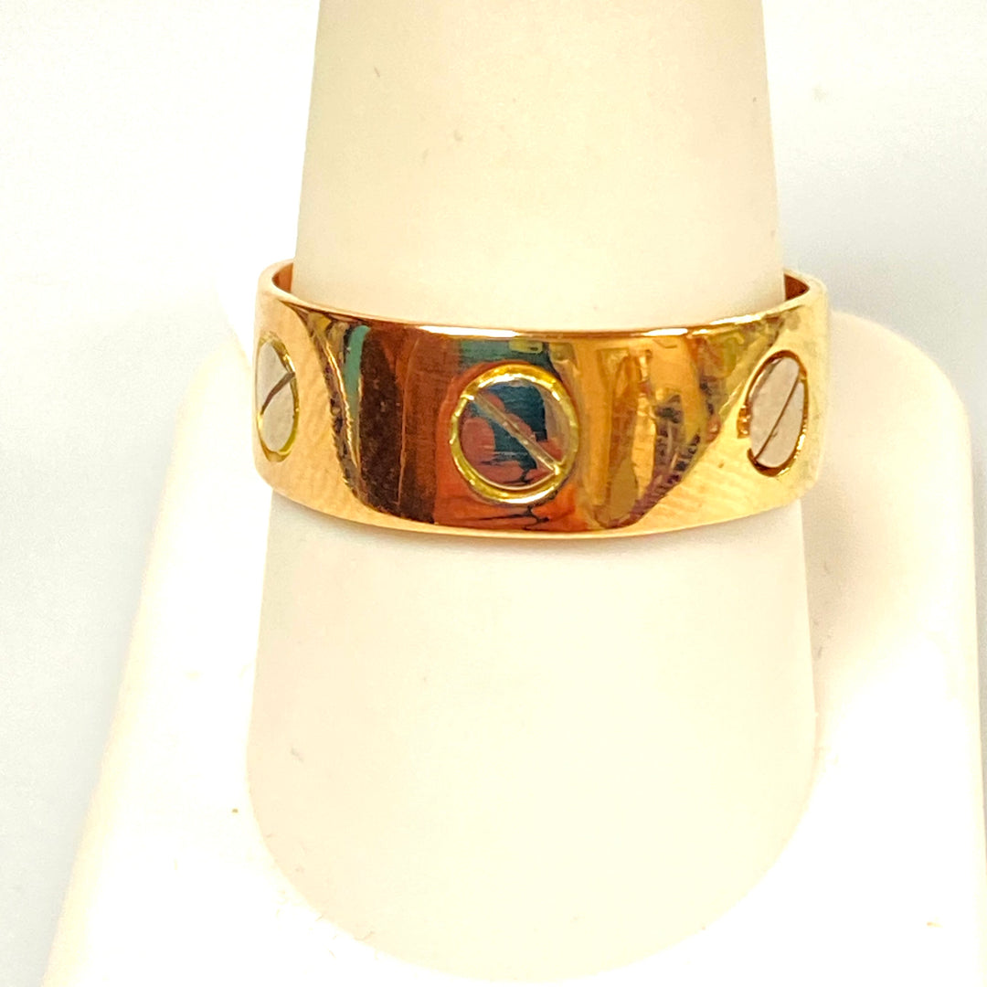 v142 Vintage 14K Yellow White Gold 7mm wide Cartier Style Band Ring Size 10