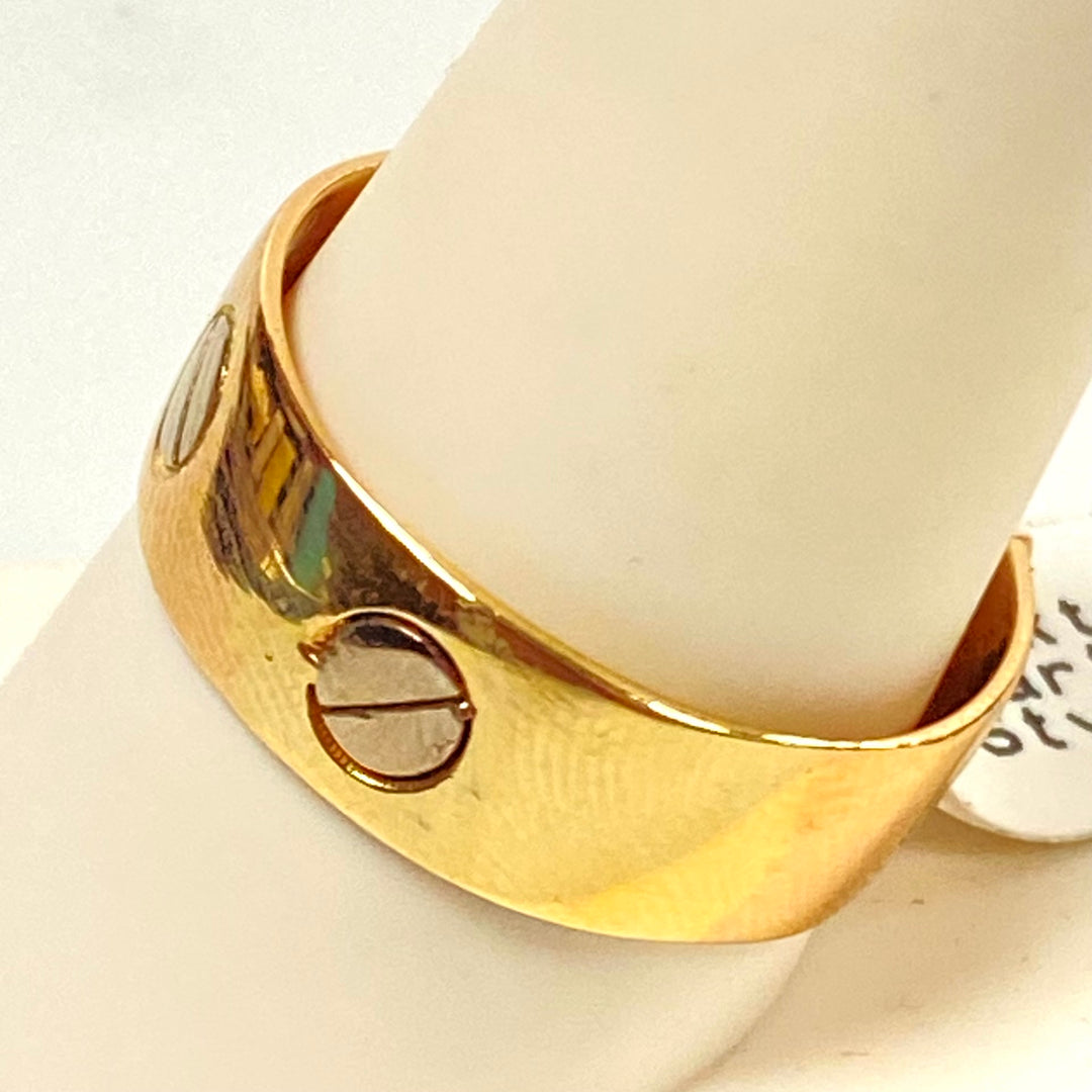 v142 Vintage 14K Yellow White Gold 7mm wide Cartier Style Band Ring Size 10